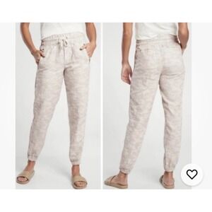 Athleta Cabo Tide Linen‎ Jogger Pants Women's Camo Pull On Zip Pockets Size 4